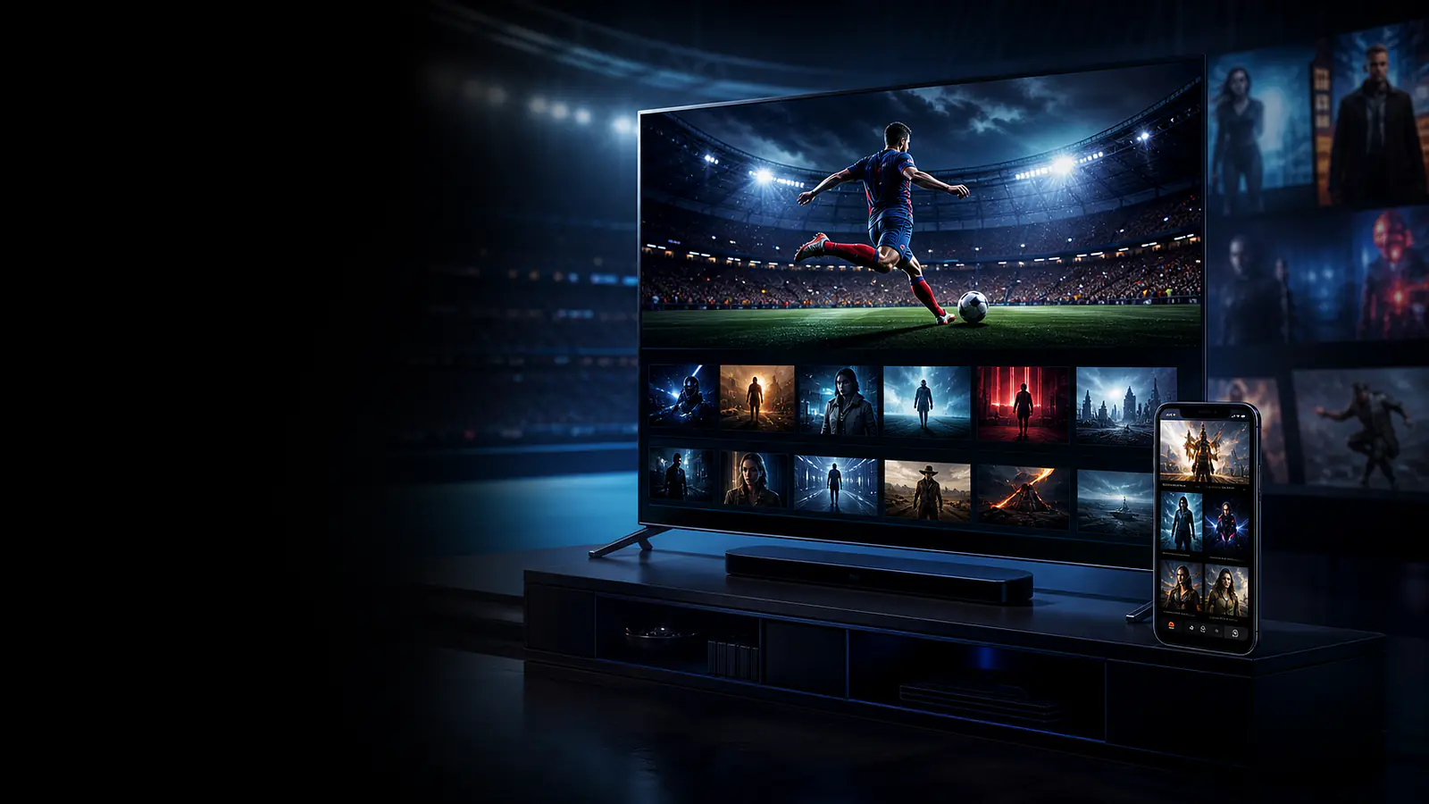Premium IPTV streaming on a television and mobile phone