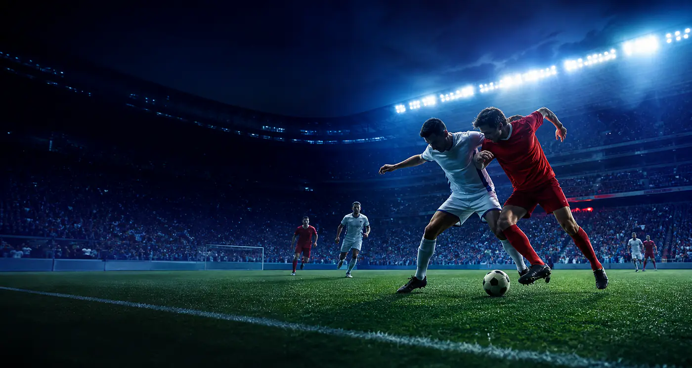 Live football action in a premium stadium