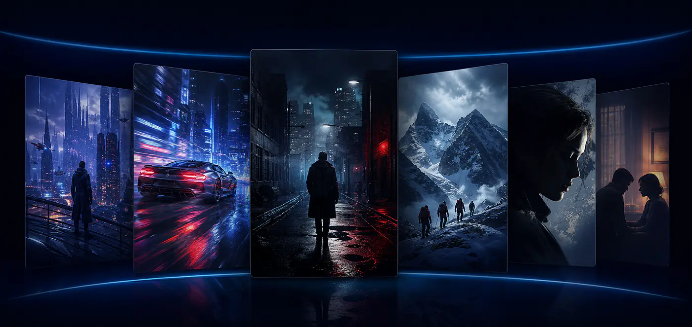 Collection of original fictional movie and series artwork